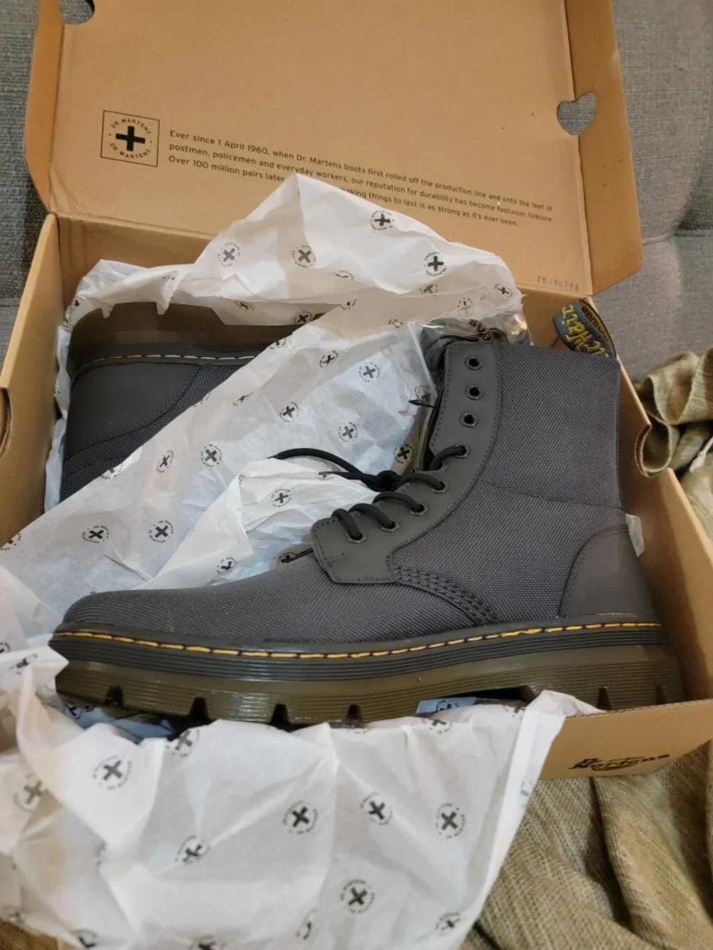 Dr. Martens Men's Combs 8-Eye Boots Charcoal Nylon Sz US 13 Doc Martens AirWair
